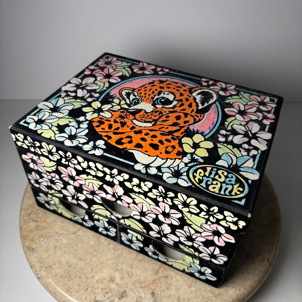 Lisa Frank Hunter the Leopard Jewelry Box Small Black Tropical Floral Drawers